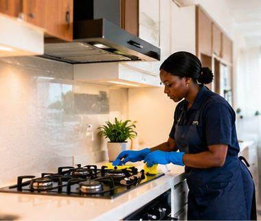 A cleaner cleaning a hob