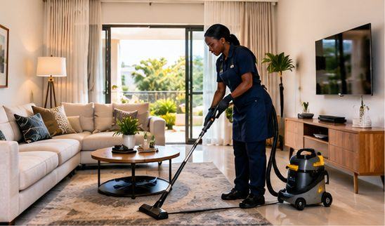 Cleaner at work in a living room