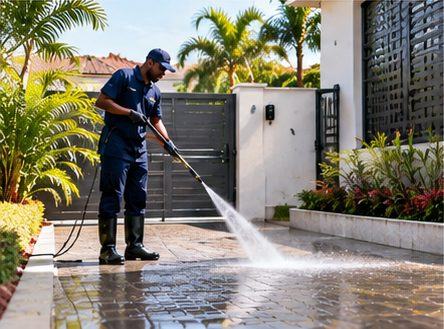 Pressure washing a paved compound