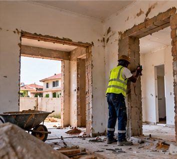 A worker opening up a wall