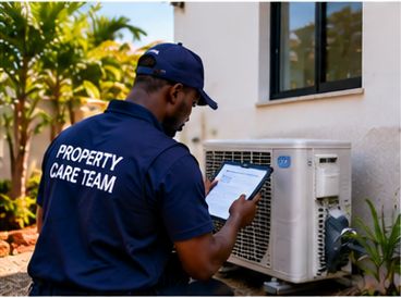 A technician servicing an outdoor A/C unit