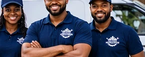 Three team members in company uniforms